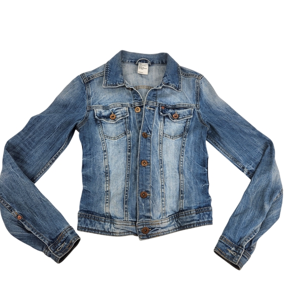 H&M Women's Size 4 Small Blue Denim Jean Jacket Classic Trucker Style - Picture 9 of 15